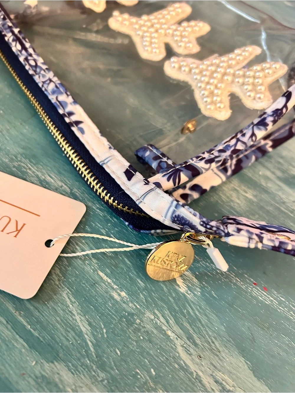 Kenz Kustomz Clear Travel Pouch with Pearl Accents